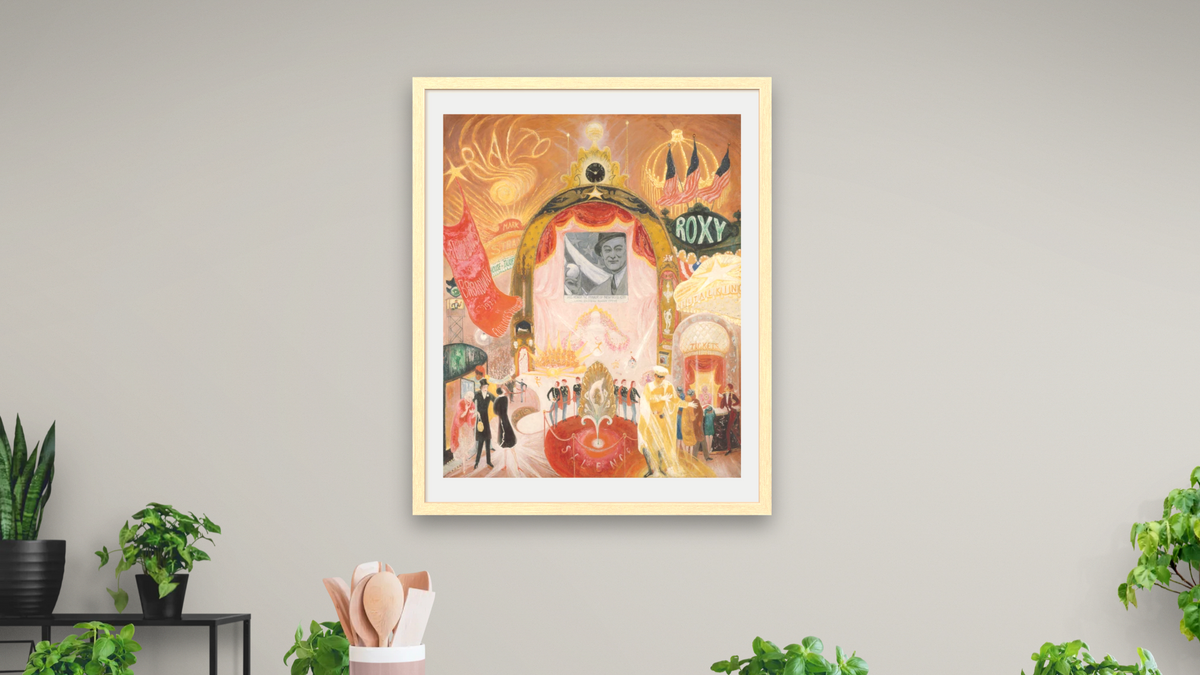 The Cathedrals of Broadway by Florine Stettheimer, shown at 32 × 40 in (81.3 × 101.6 cm) in Arber Natural, dining