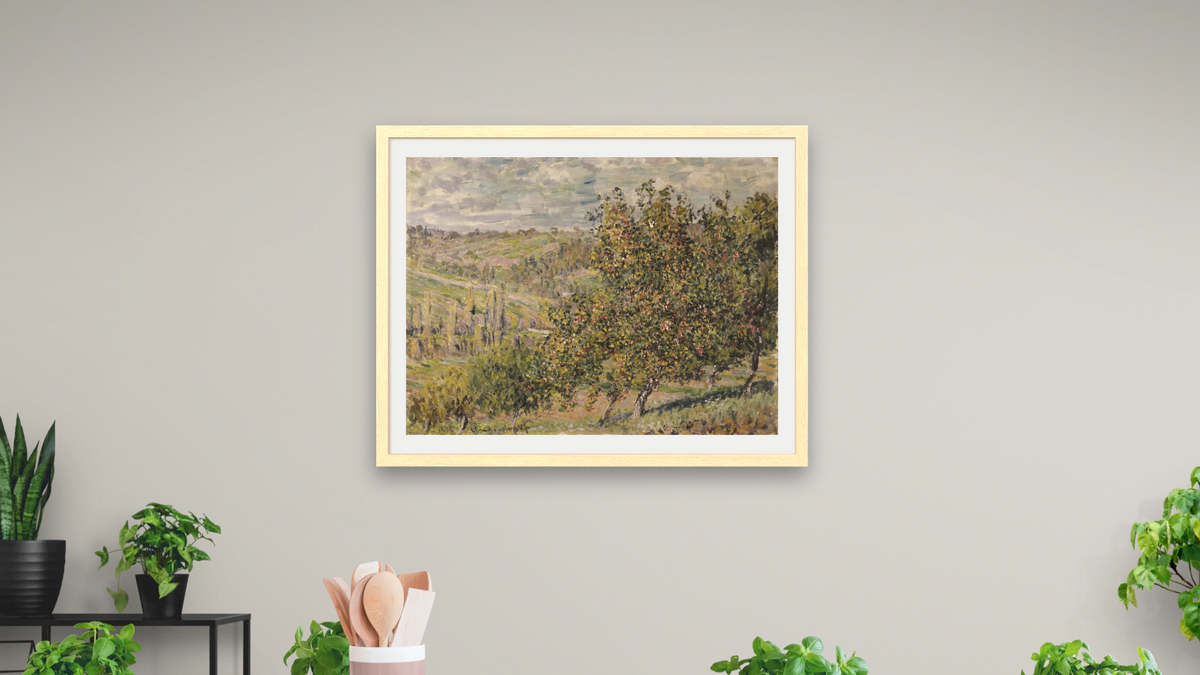 Apple Blossom by Claude Monet, shown at 30 × 40 in (76.2 × 101.6 cm) in Arber Natural, dining
