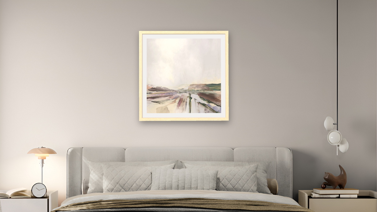 Beauty by Dan Hobday, shown at 32 × 32 in (81.3 × 81.3 cm) in Arber Natural, bedroom
