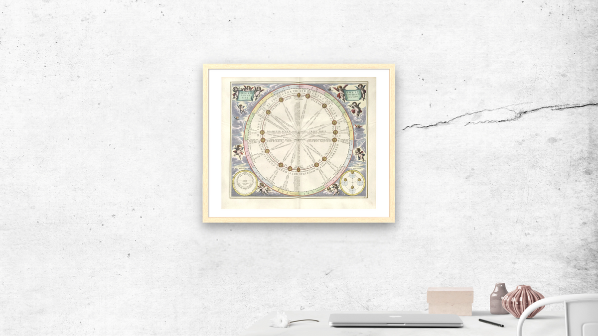 Plate 16 from Harmonia Macrocosmica by Andreas Cellarius, shown at 32 × 40 in (81.3 × 101.6 cm) in Arber Natural, office