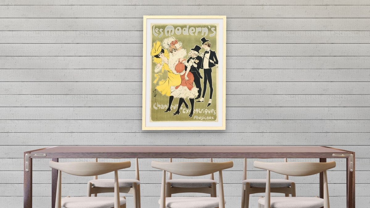 Les Modern's Poster by Misti, shown at 28 × 42 in (71.1 × 106.7 cm) in Arber Natural, dining