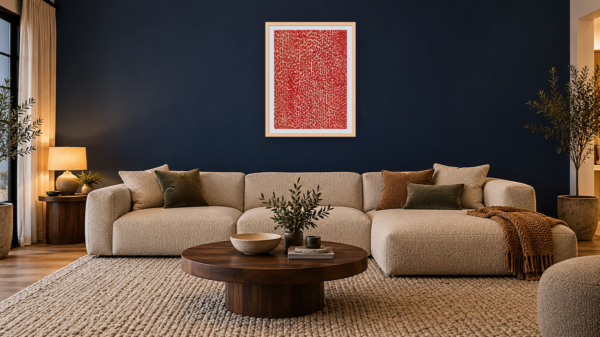 Red Rose Cantata by Alma Thomas, shown at 30 × 40 in (76.2 × 101.6 cm) in Arber Natural, media room