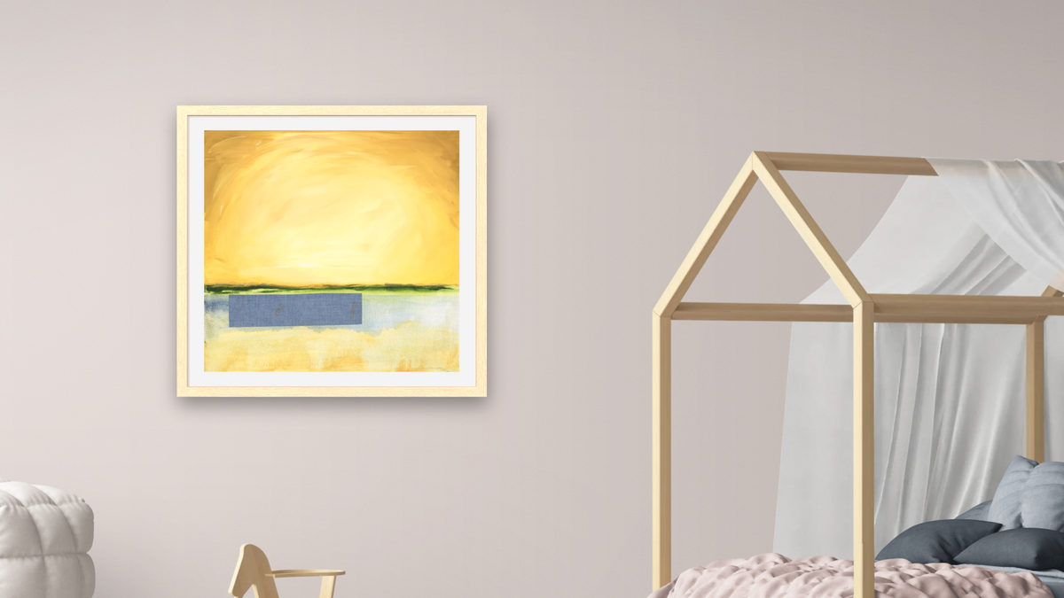 A New Day by Erin Fallon, shown at 32 × 32 in (81.3 × 81.3 cm) in Arber Natural, bedroom