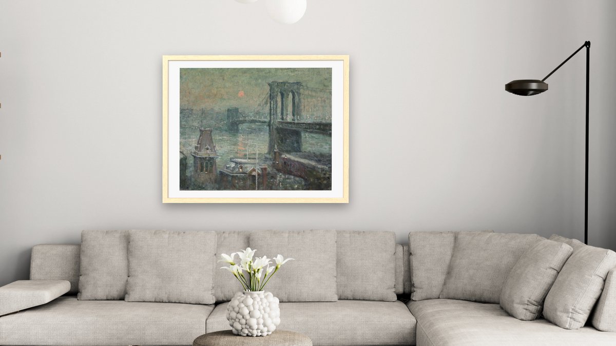 Brooklyn Bridge by Ernest Lawson, shown at 32 × 40 in (81.3 × 101.6 cm) in Arber Natural, living