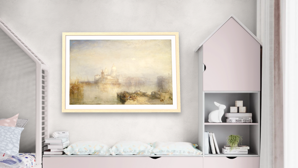 The Dogana and Santa Maria della Salute, Venice by Joseph Mallord William Turner, shown at 28 × 42 in (71.1 × 106.7 cm) in Arber Natural, bedroom