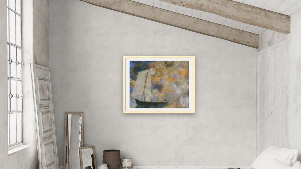 Flower Clouds by Odilon Redon, shown at 32 × 40 in (81.3 × 101.6 cm) in Arber Natural, bedroom