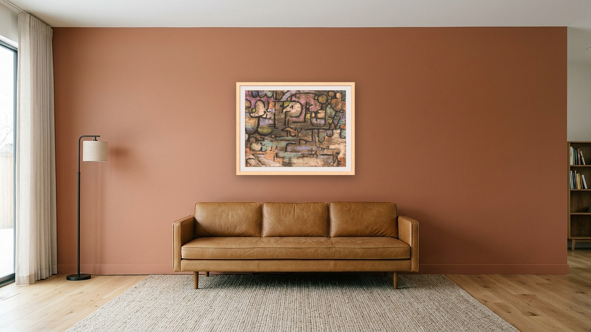 After The Flood by Paul Klee, shown at 30 × 40 in (76.2 × 101.6 cm) in Arber Natural, media room