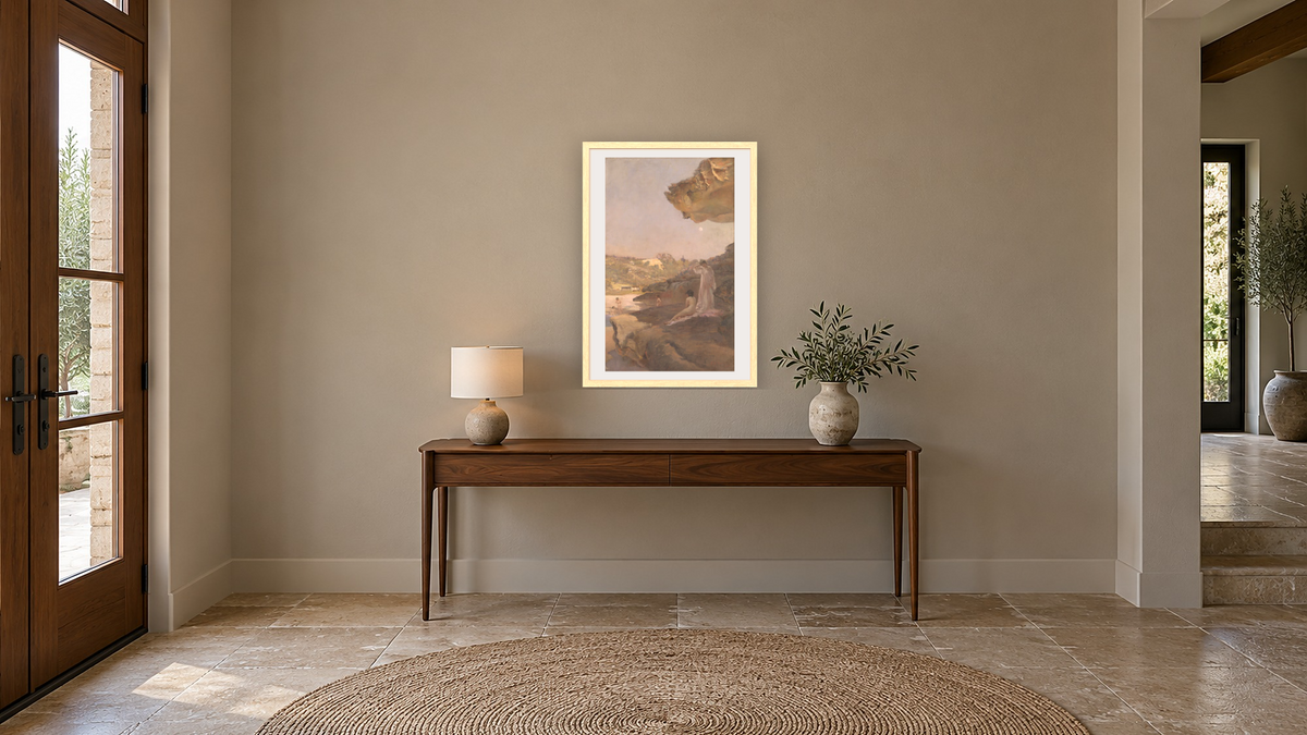 Tamarama Beach, forty years ago, a summer morning by Julian Ashton, shown at 28 × 42 in (71.1 × 106.7 cm) in Arber Natural, hallway