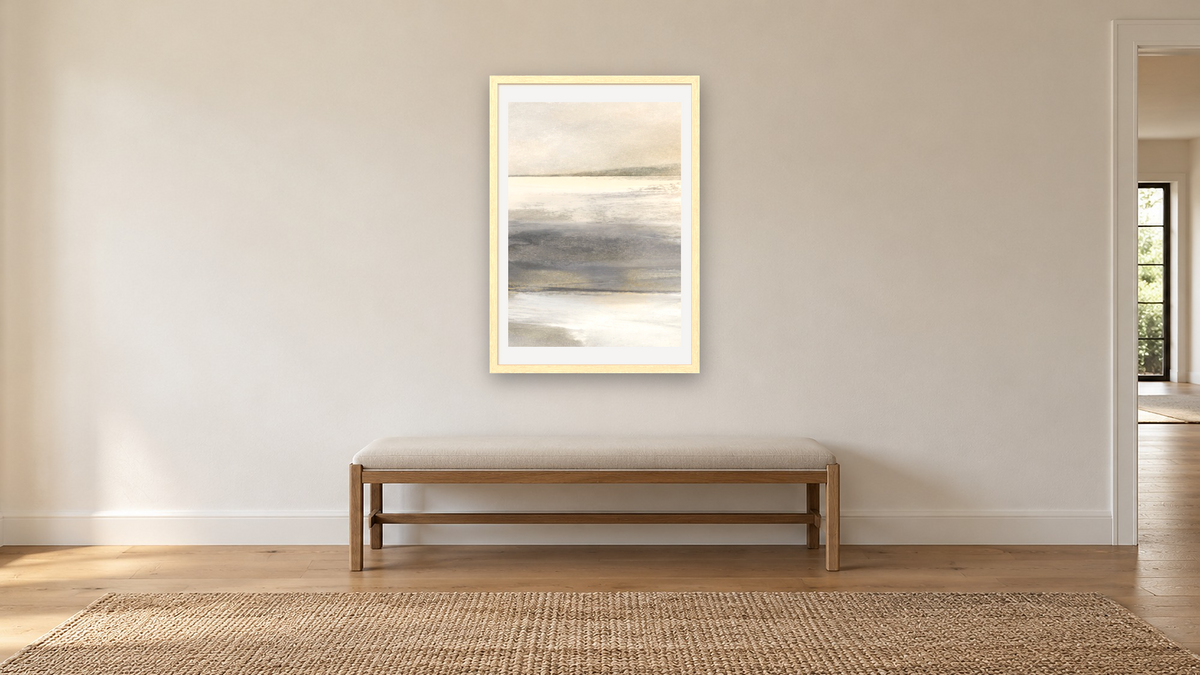 Land 1 by Dan Hobday, shown at 28 × 42 in (71.1 × 106.7 cm) in Arber Natural, hallway
