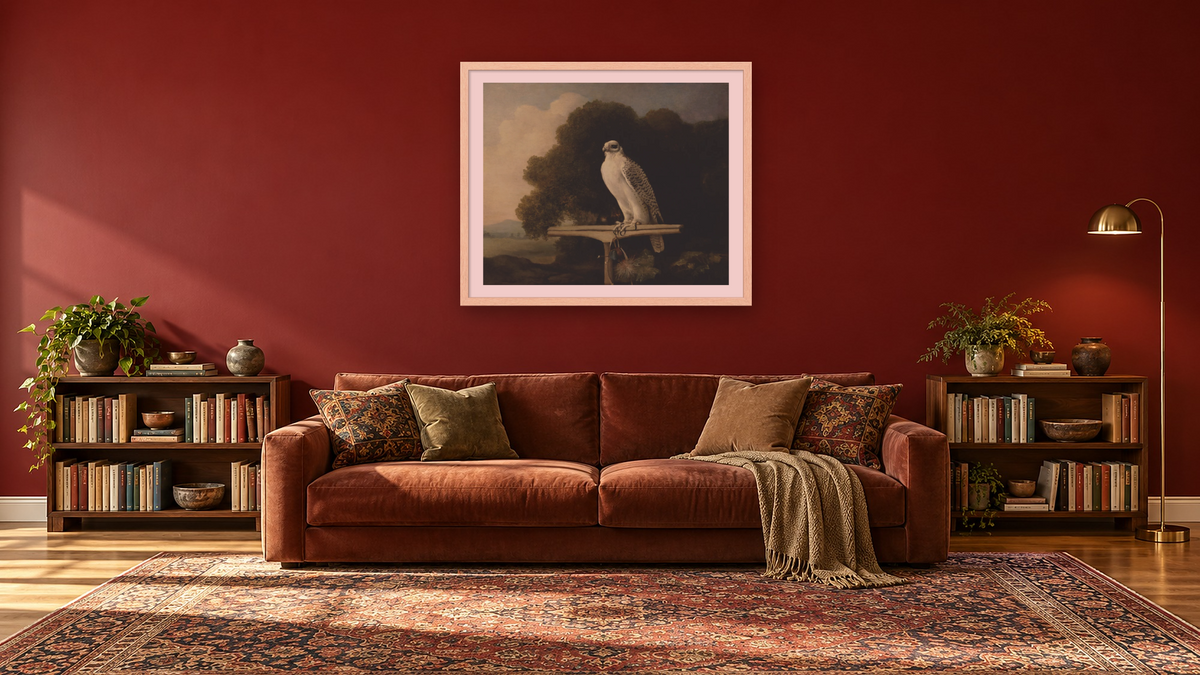 Greenland Falcon by George Stubbs, shown at 32 × 40 in (81.3 × 101.6 cm) in Arber Natural, library