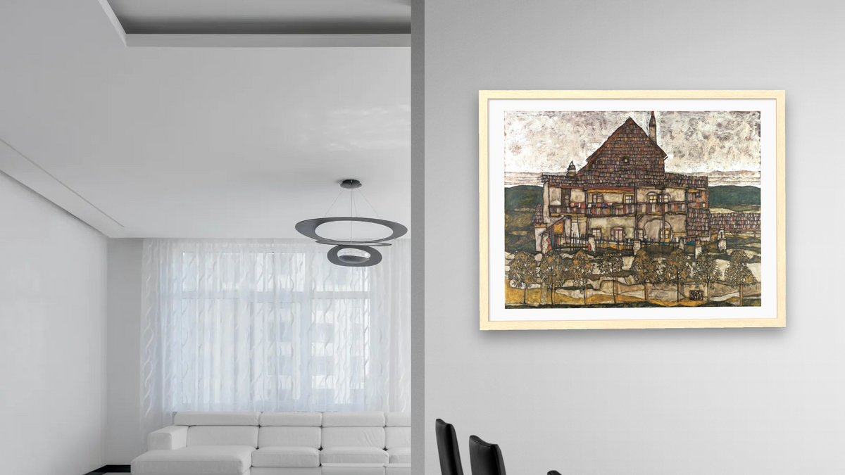 House with Shingle Roof (Old House II) by Egon Schiele, shown at 30 × 40 in (76.2 × 101.6 cm) in Arber Natural, dining