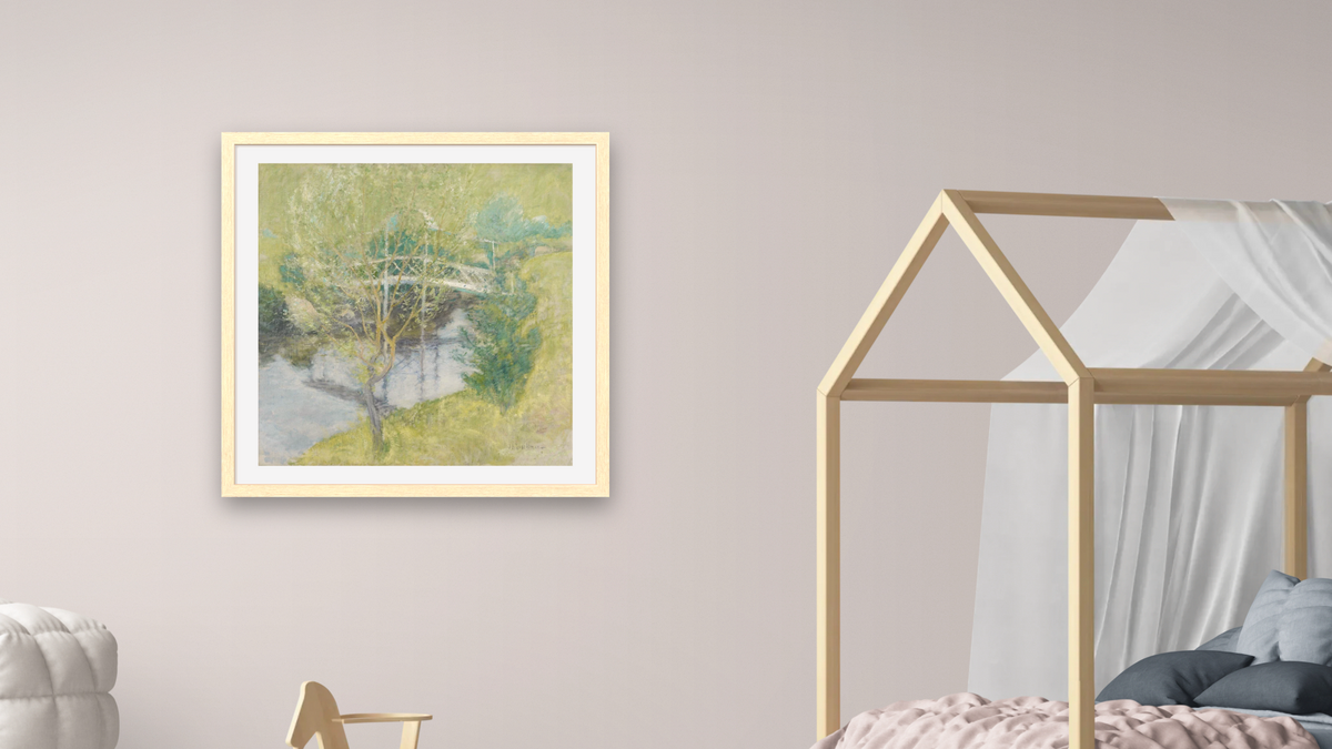 The White Bridge by John Henry Twachtman, shown at 32 × 32 in (81.3 × 81.3 cm) in Arber Natural, bedroom