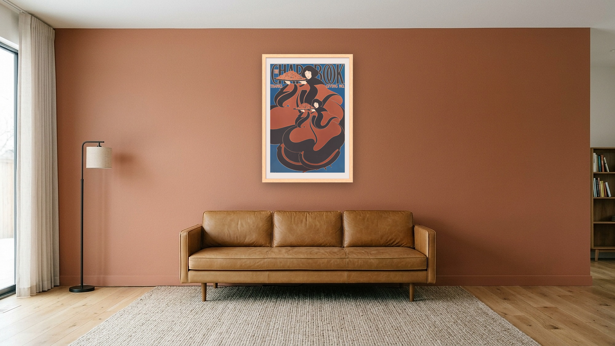 The Chapbook, Thanksgiving by William H. Bradley, shown at 28 × 42 in (71.1 × 106.7 cm) in Arber Natural, media room