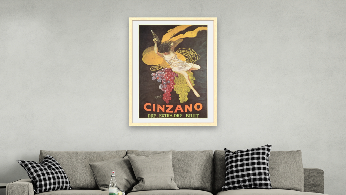 Cinzano Dry _ Extra Dry _ Brut advertisment poster by Leonetto Cappiello, shown at 28 × 42 in (71.1 × 106.7 cm) in Arber Natural, living