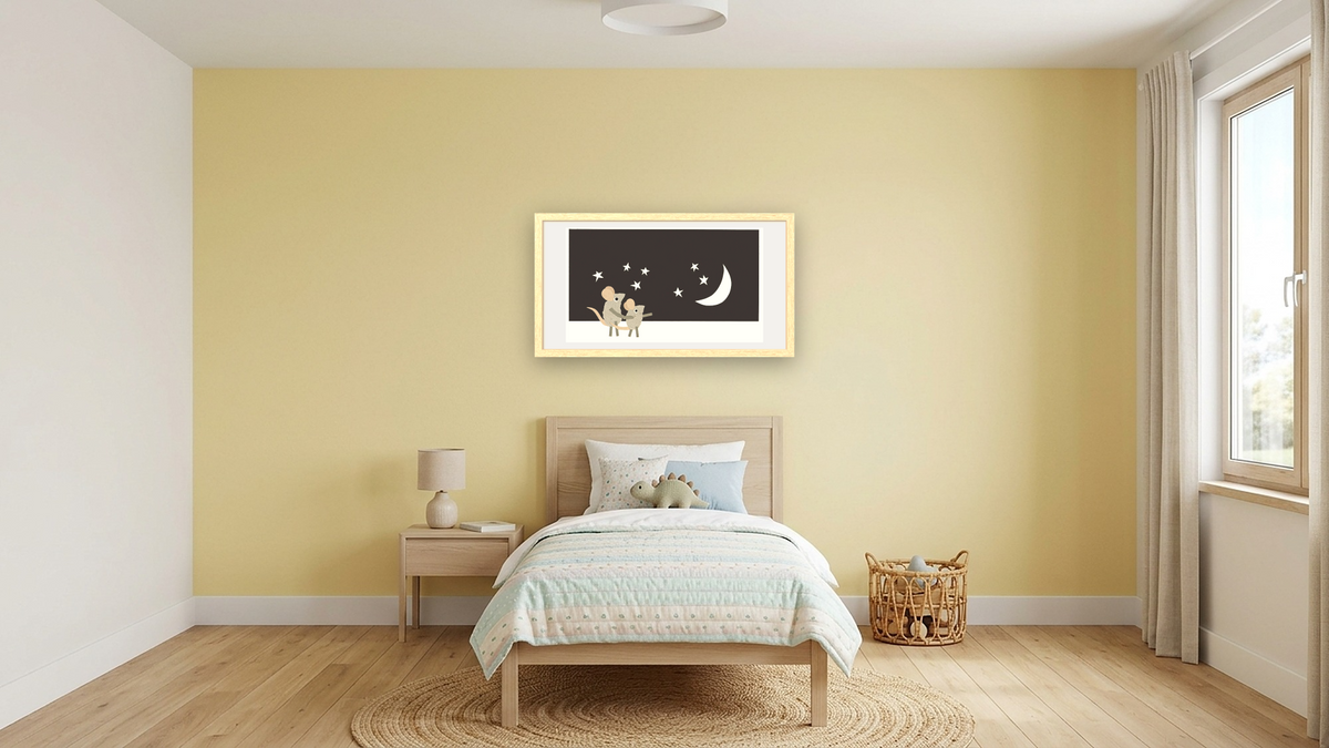Let's Play I by Leo Lionni, shown at 20 × 40 in (50.8 × 101.6 cm) in Arber Natural, kids' room