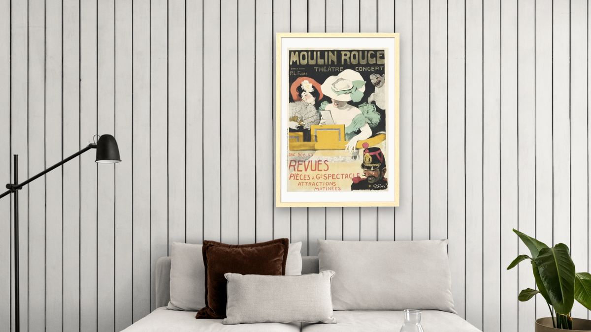 Moulin Rouge Poster by Jules Alexander Grun, shown at 28 × 42 in (71.1 × 106.7 cm) in Arber Natural, living