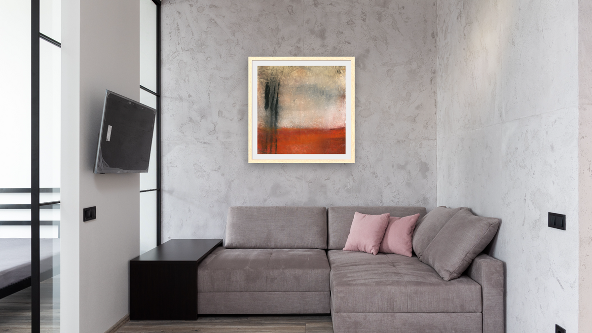No. 375 by Michelle Oppenheimer, shown at 32 × 32 in (81.3 × 81.3 cm) in Arber Natural, media room