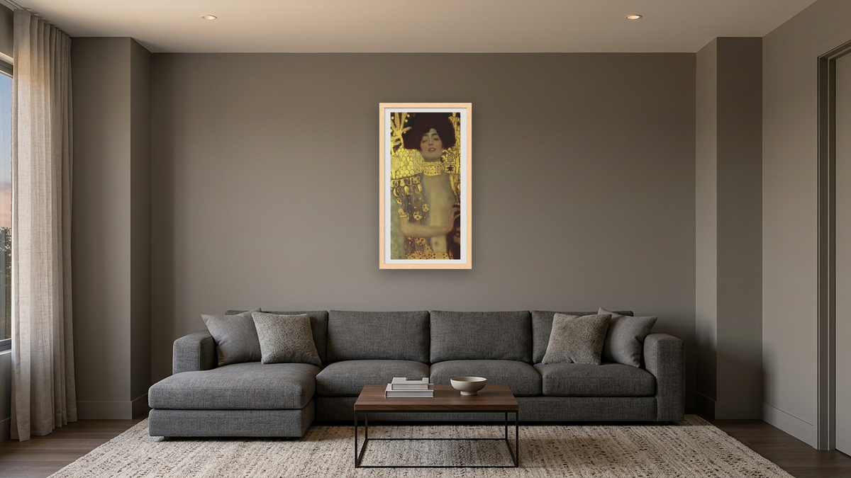 Judith by Gustav Klimt, shown at 20 × 40 in (50.8 × 101.6 cm) in Arber Natural, media room