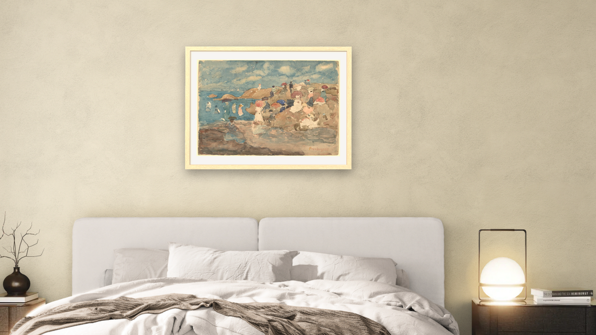 Revere Beach by Maurice Brazil Prendergast, shown at 30 × 40 in (76.2 × 101.6 cm) in Arber Natural, bedroom