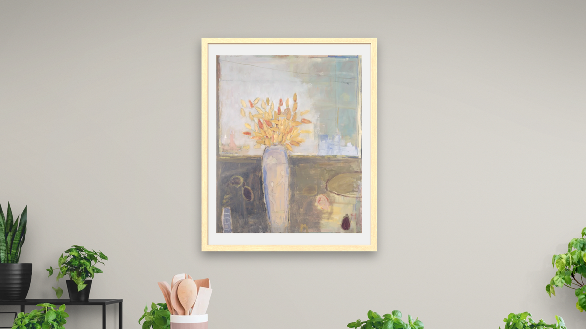Still Life, Urban Yard by Stephen Dinsmore, shown at 32 × 40 in (81.3 × 101.6 cm) in Arber Natural, dining