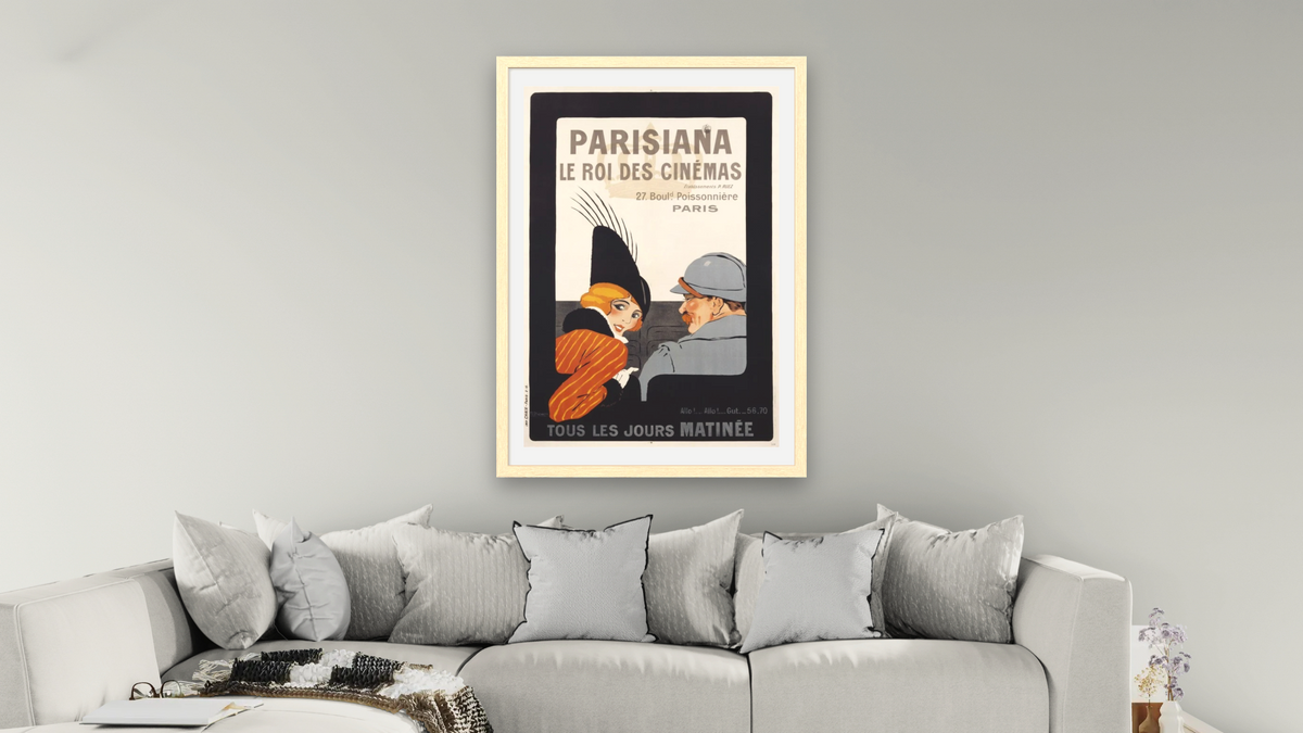Parisiana Le Roi des Cinemas Poster by R. Pichon, shown at 28 × 42 in (71.1 × 106.7 cm) in Arber Natural, living