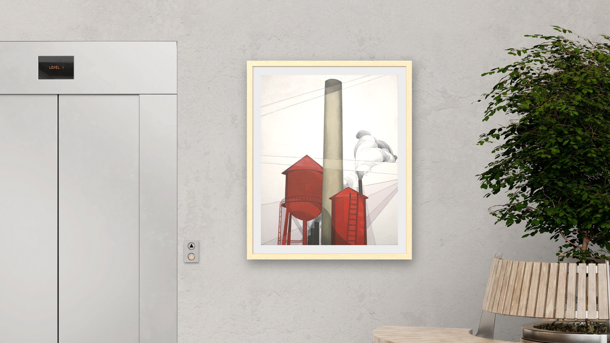 Buildings by Charles Demuth, shown at 32 × 40 in (81.3 × 101.6 cm) in Arber Natural, office