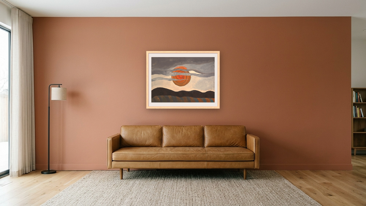 Red Sun by Arthur G. Dove, shown at 30 × 40 in (76.2 × 101.6 cm) in Arber Natural, media room