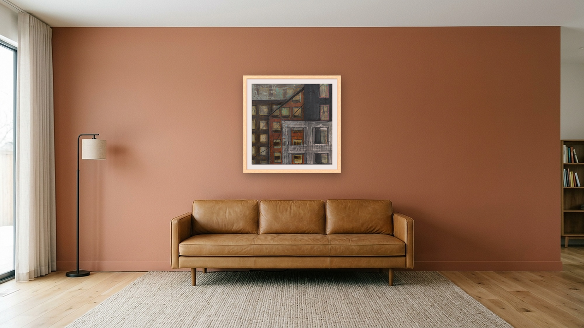 Casting Doubt by Dobee Snowber, shown at 32 × 32 in (81.3 × 81.3 cm) in Arber Natural, media room
