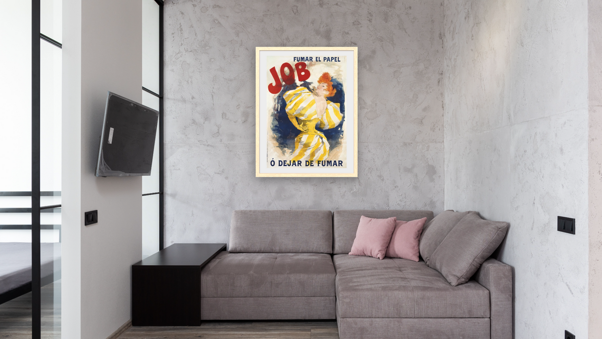 O' Dejar de Fumar Cigar Advertisement Poster by Jules Chéret, shown at 30 × 40 in (76.2 × 101.6 cm) in Arber Natural, media room