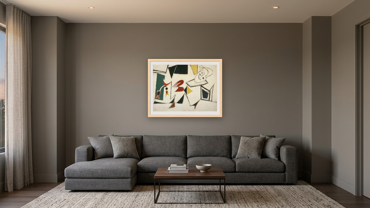 Composition by Arshile Gorky, shown at 30 × 40 in (76.2 × 101.6 cm) in Arber Natural, media room