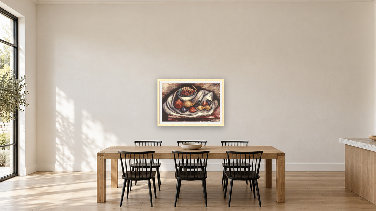 Still Life with Compote and Fruit by Marsden Hartley, shown at 28 × 42 in (71.1 × 106.7 cm) in Arber Natural, kitchen