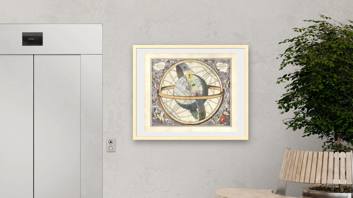 Plate 11 from Harmonia Macrocosmica by Andreas Cellarius, shown at 32 × 40 in (81.3 × 101.6 cm) in Arber Natural, office