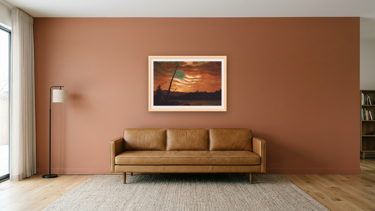 Our Banner in the Sky by Frederic Edwin Church, shown at 28 × 42 in (71.1 × 106.7 cm) in Arber Natural, media room