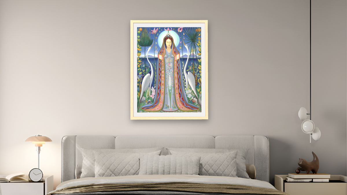 Purissima by Joseph Stella, shown at 30 × 40 in (76.2 × 101.6 cm) in Arber Natural, bedroom