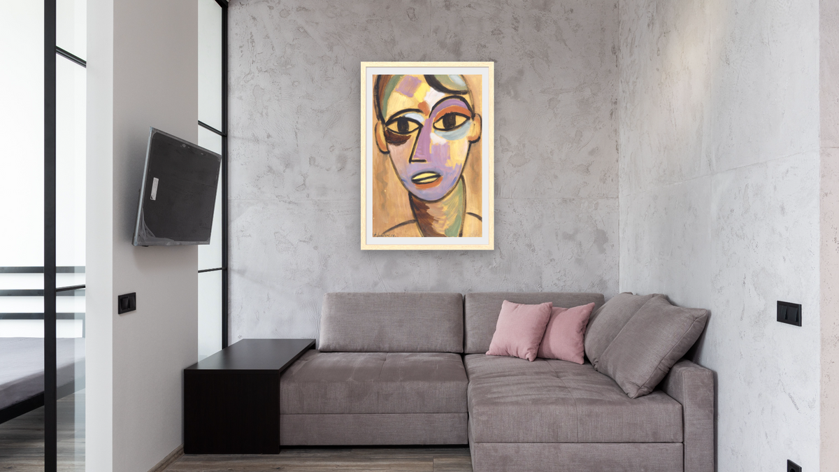 Mysticher Kopf: Jungling I by Alexei Jawlensky, shown at 28 × 42 in (71.1 × 106.7 cm) in Arber Natural, media room