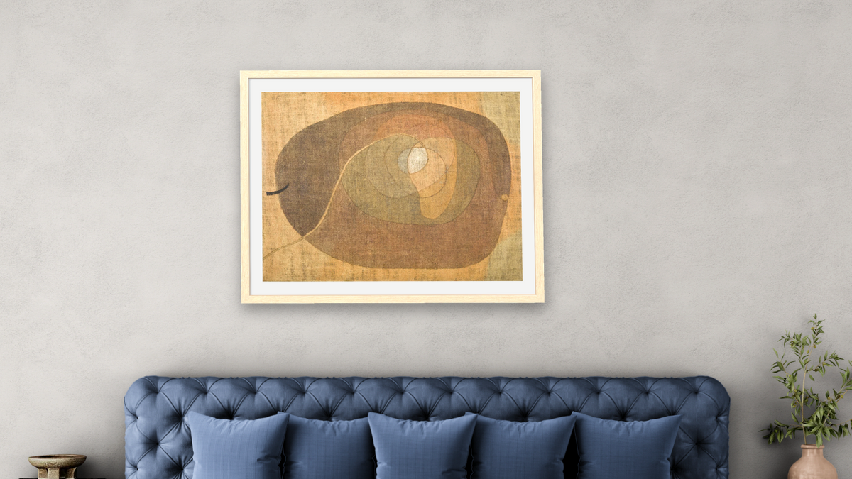The Fruit by Paul Klee, shown at 32 × 40 in (81.3 × 101.6 cm) in Arber Natural, bedroom