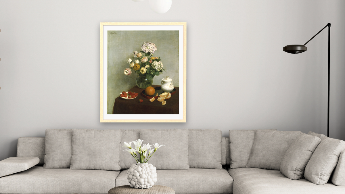 Flowers and Fruit by Henri Fantin-Latour, shown at 32 × 40 in (81.3 × 101.6 cm) in Arber Natural, living