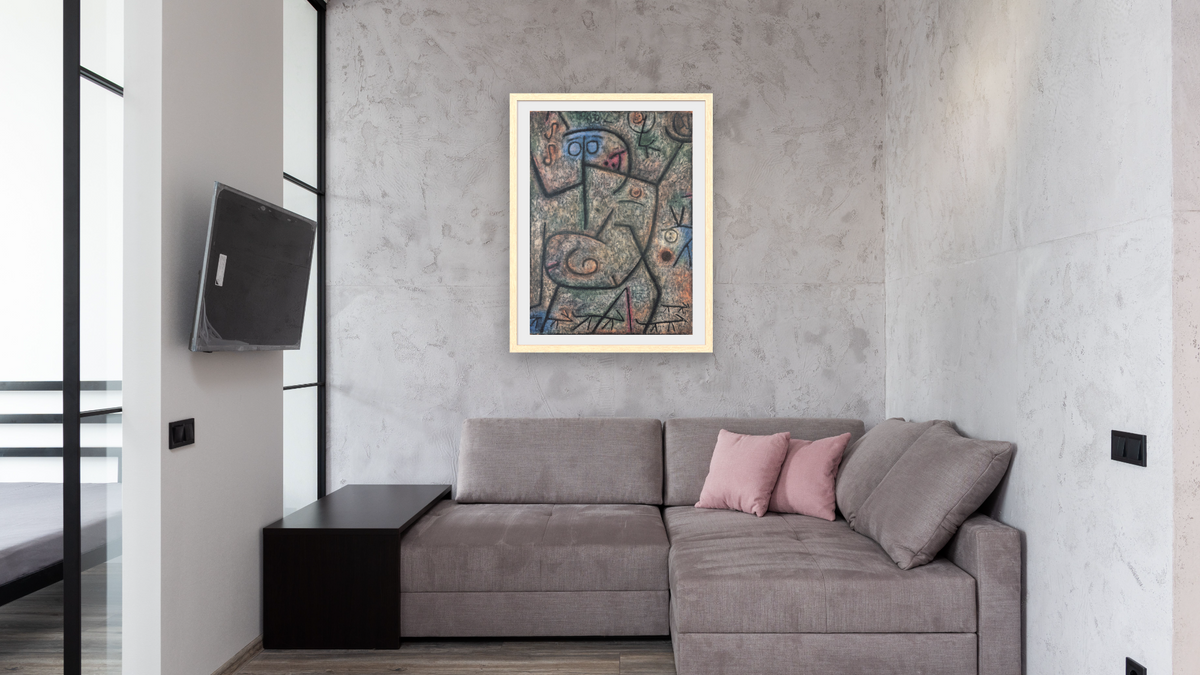 Oh! These Rumors! by Paul Klee, shown at 30 × 40 in (76.2 × 101.6 cm) in Arber Natural, media room