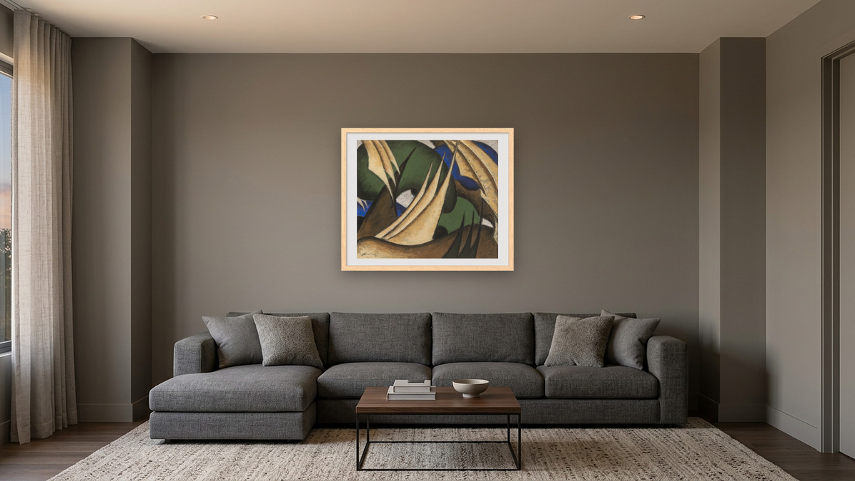 Sails by Arthur Dove, shown at 32 × 40 in (81.3 × 101.6 cm) in Arber Natural, media room