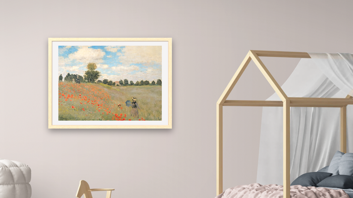 Wild Poppies, near Argenteuil (Les Coquelicots: environs d'Argenteuil) by Claude Monet, shown at 30 × 40 in (76.2 × 101.6 cm) in Arber Natural, bedroom