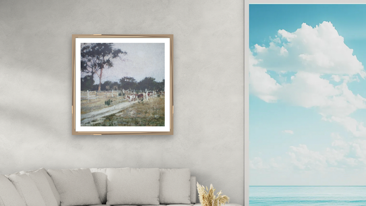 Evening Templestowe, shown at 32 × 32 in (81.3 × 81.3 cm) in Arber Light Walnut, living