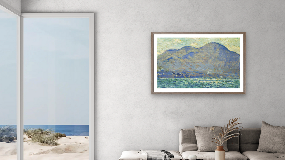 Mt. Beacon at Newburgh by Childe Hassam, shown at 28 × 42 in (71.1 × 106.7 cm) in Arber Light Walnut, living