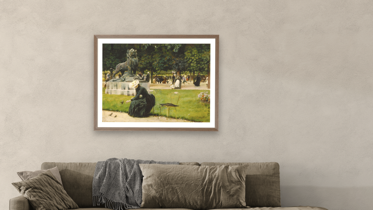 In the Luxembourg (Garden) by Charles Courtney Curran, shown at 30 × 40 in (76.2 × 101.6 cm) in Arber Light Walnut, living