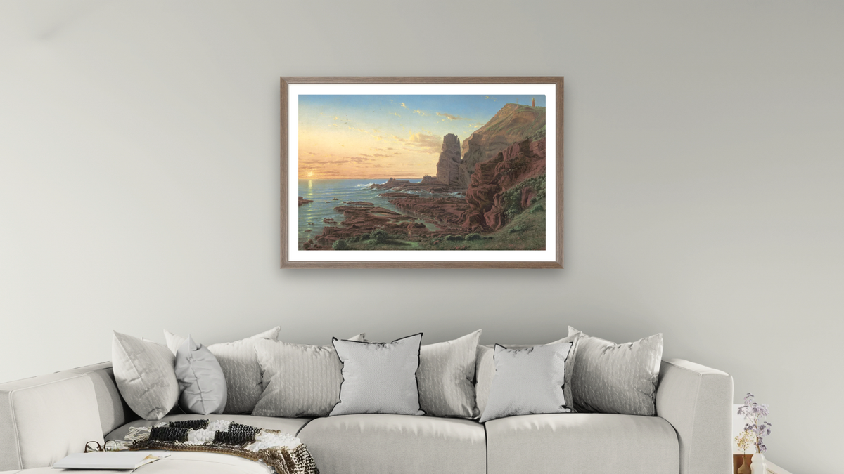 Castle Rock, Cape Schanck, shown at 28 × 42 in (71.1 × 106.7 cm) in Arber Light Walnut, living