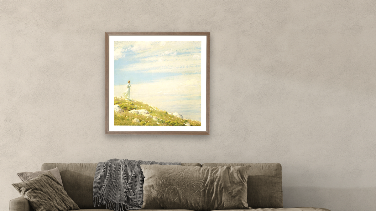 A Breezy Day by Charles Courtney Curran, shown at 32 × 32 in (81.3 × 81.3 cm) in Arber Light Walnut, living