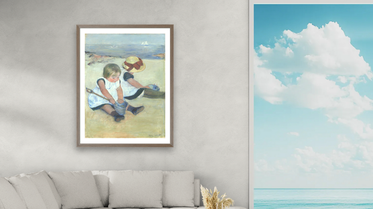 Children Playing on the Beach by Mary Cassatt, shown at 30 × 40 in (76.2 × 101.6 cm) in Arber Light Walnut, living