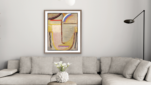 Abstract Head by Alexei Jawlensky, shown at 32 × 40 in (81.3 × 101.6 cm) in Arber Light Walnut, living [arteriel-render:v6:room_b:32x40@42,37]