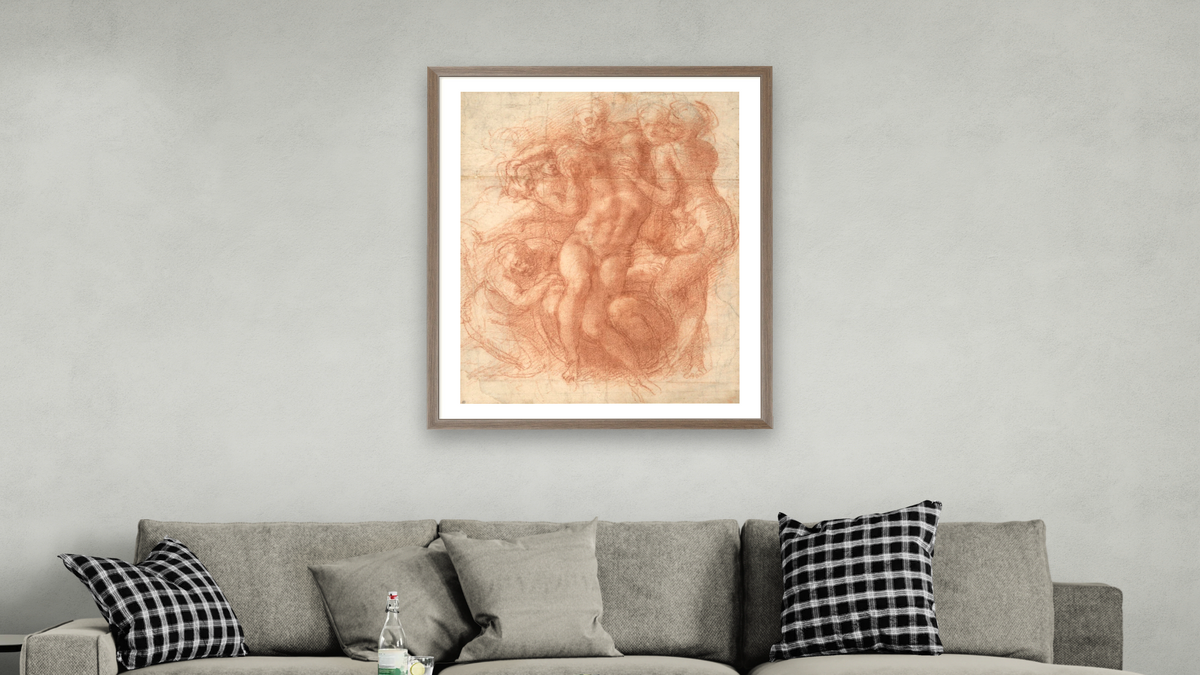 Study for a Lamentation by Michelangelo Buonarroti, shown at 32 × 40 in (81.3 × 101.6 cm) in Arber Light Walnut, living