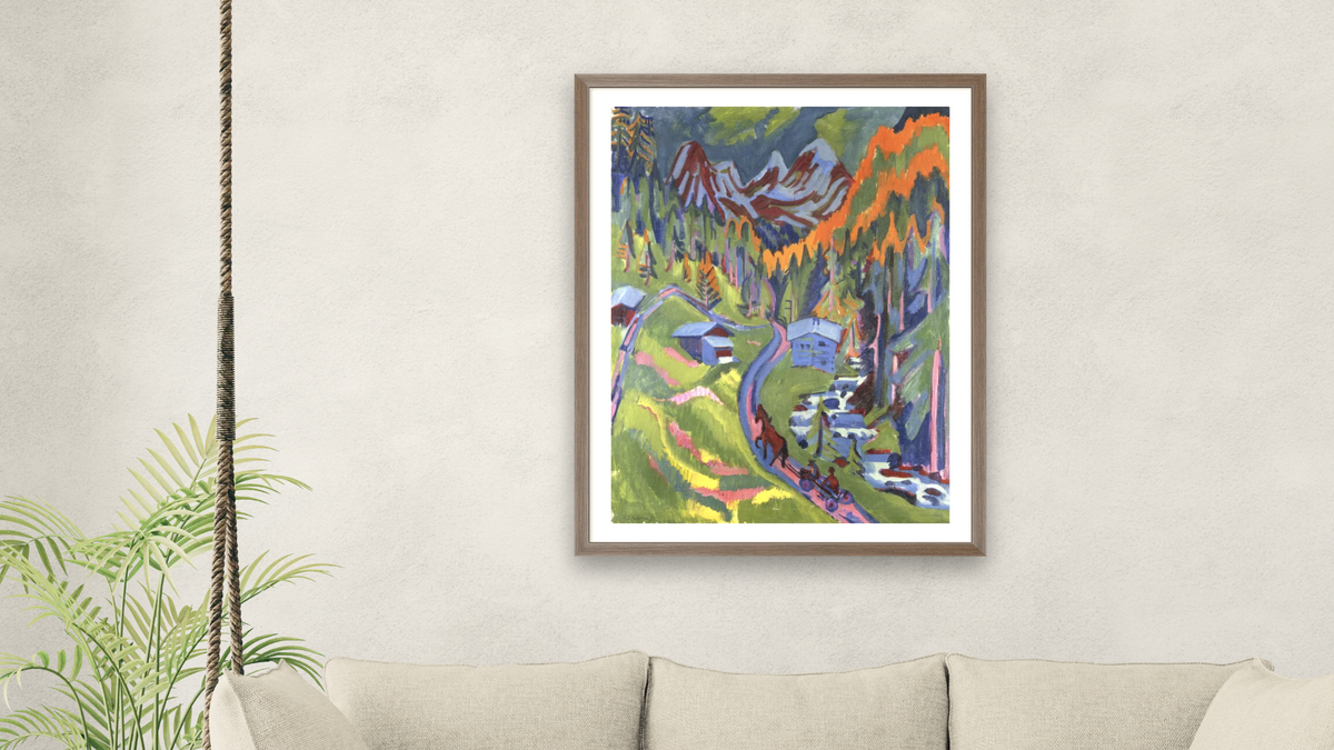 Sertig Path in Summer by Ernst Ludwig Kirchner, shown at 30 × 40 in (76.2 × 101.6 cm) in Arber Light Walnut, living