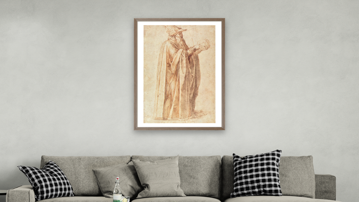 Study of a Man by Michelangelo Buonarroti, shown at 28 × 42 in (71.1 × 106.7 cm) in Arber Light Walnut, living